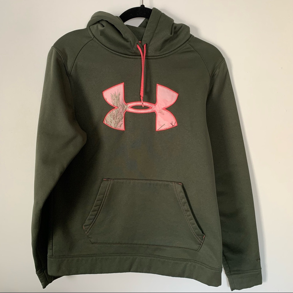 Under Armour Army Green W/ Pink Cold Gear X Storm Hoodie Sweatshirt
